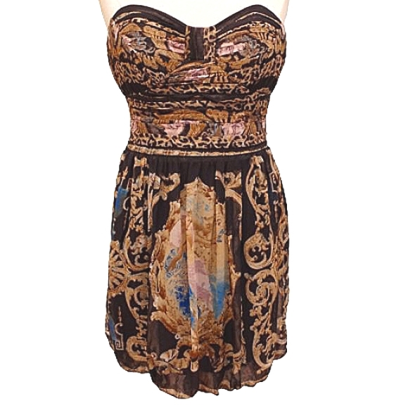 Bebe Silk Chiffon Bubble Hem Strapless Cocktail Dress- Sz. Med - Picture 1 of 9